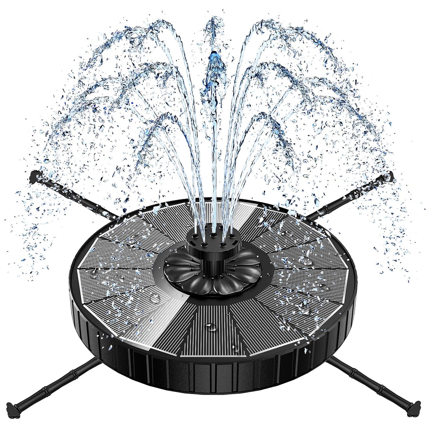 Yzert Solar Fountain, 3-Level Adjustable Water Height, 3.5W Glass Powerful Outdoor Fountain Pump with Rotating Rods & 7 Nozzles for Bird Bath, Garden, Pond, Patio, Flower Pot (2026 Model, Black)