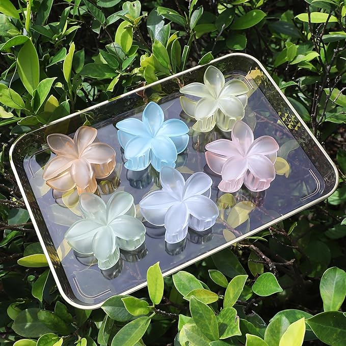 Flower Hair Clips for Women 6 Pcs Hawaiian Large Claw Clips Plumeria Medium Hair Claw Clips for Thick Thin Hair Hibiscus Tropical Beach Hair Accessories for Women Girls and Girls-Ice Cream