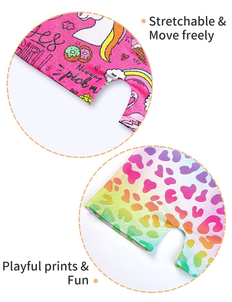 Nokecina Leotard for Girls Gymnastics 2t 3t Rainbow Leopard Hotpink Cartoon Unitards 2 Pack One Piece Tumbling Biketards