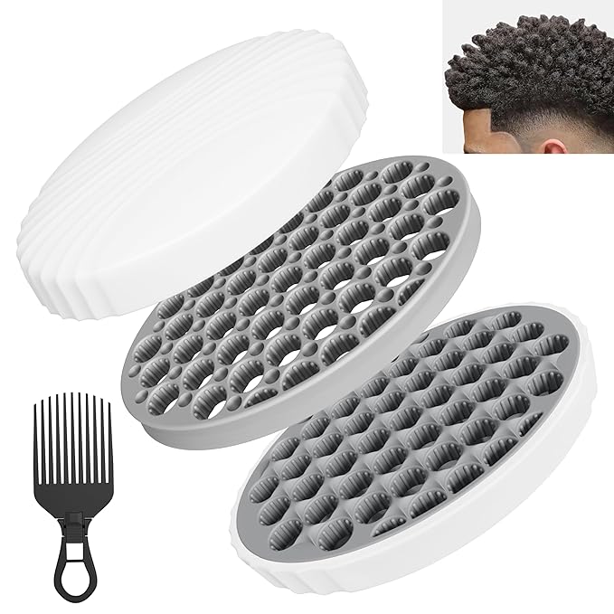 PARAO-Silicone Curling Brush,Magic Wave Afro Comb,Two Sides InterchangeTwist Tool,Hair Curler Brush For Men Women Boy Girl,2-Piece SetÃ¯Â¼ÂGrayÃ¯Â¼Â