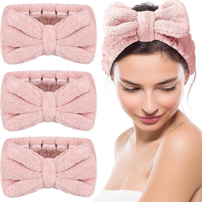 3 Pieces Makeup Headband with Bow Spa Headband for Washing Face Makeup Shower Microfiber Skin Care Hair Band and for Christmas Women Gift
