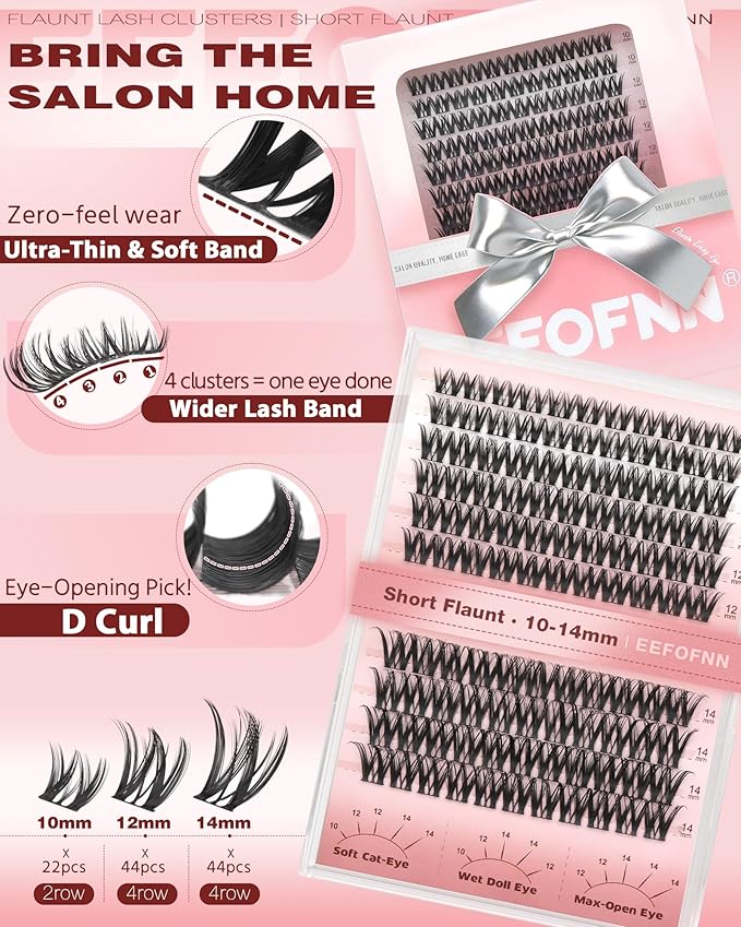 Lash Clusters Natural Eyelash Clusters Wispy Lashes Clusters C Curl Cluster Eyelash Extensions 8-14mm Lash Cluster Invisible Band Individual Lashes Bunny Cluster Lashes by Eefofnn