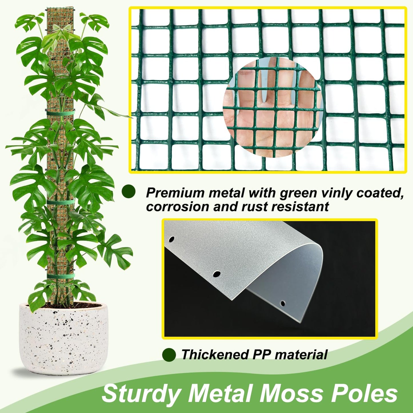 60"/40"/24" Metal Moss Pole, D Shape Sphagnum Moss Pole, Moss Poles for Climbing Plants, Monstera, Indoor Climbing Plants (1 Each of 60" 40" 24")