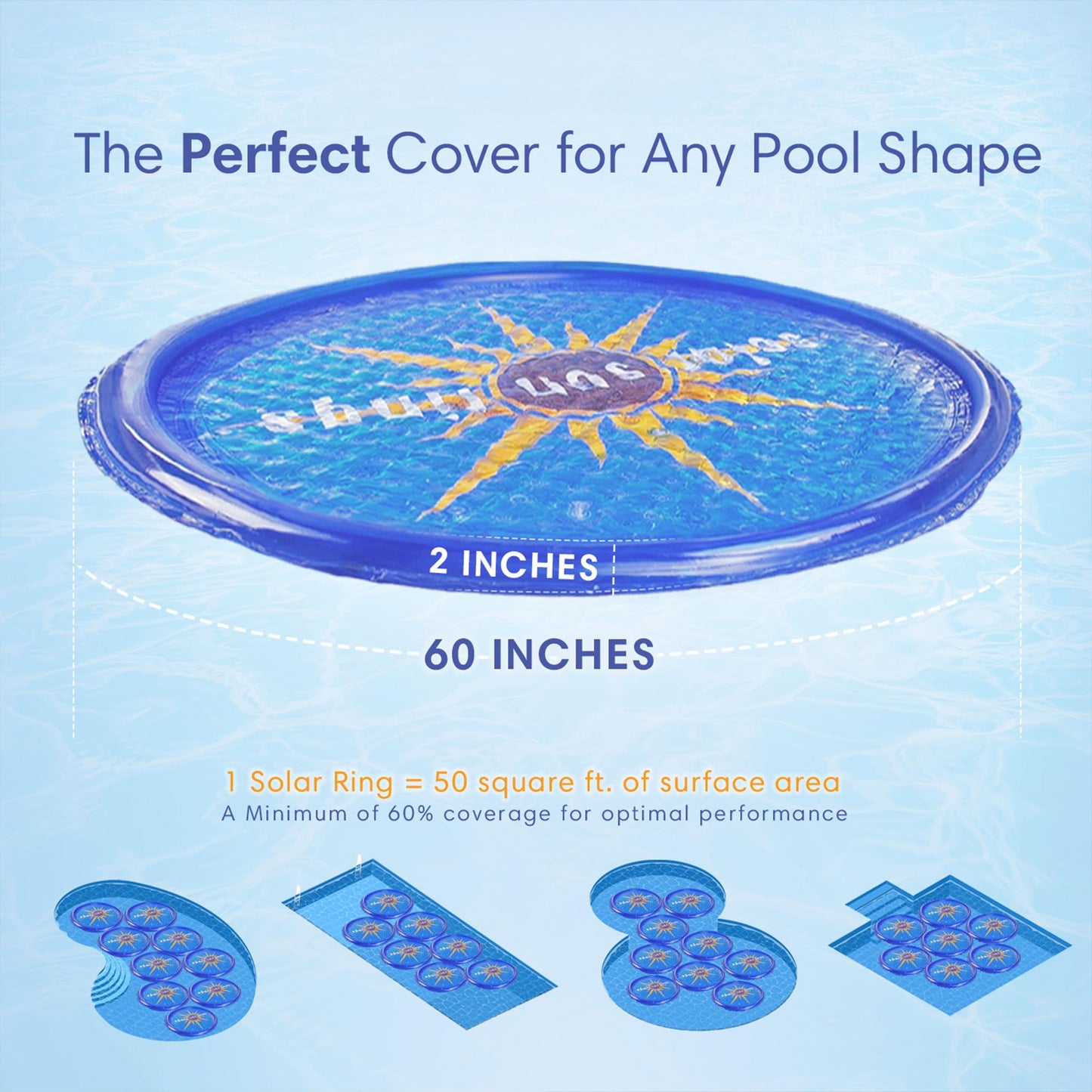 Solar Sun Rings 60 Inch Above Ground or Inground Swimming Pool Hot Tub Spa Heating Accessory Circula