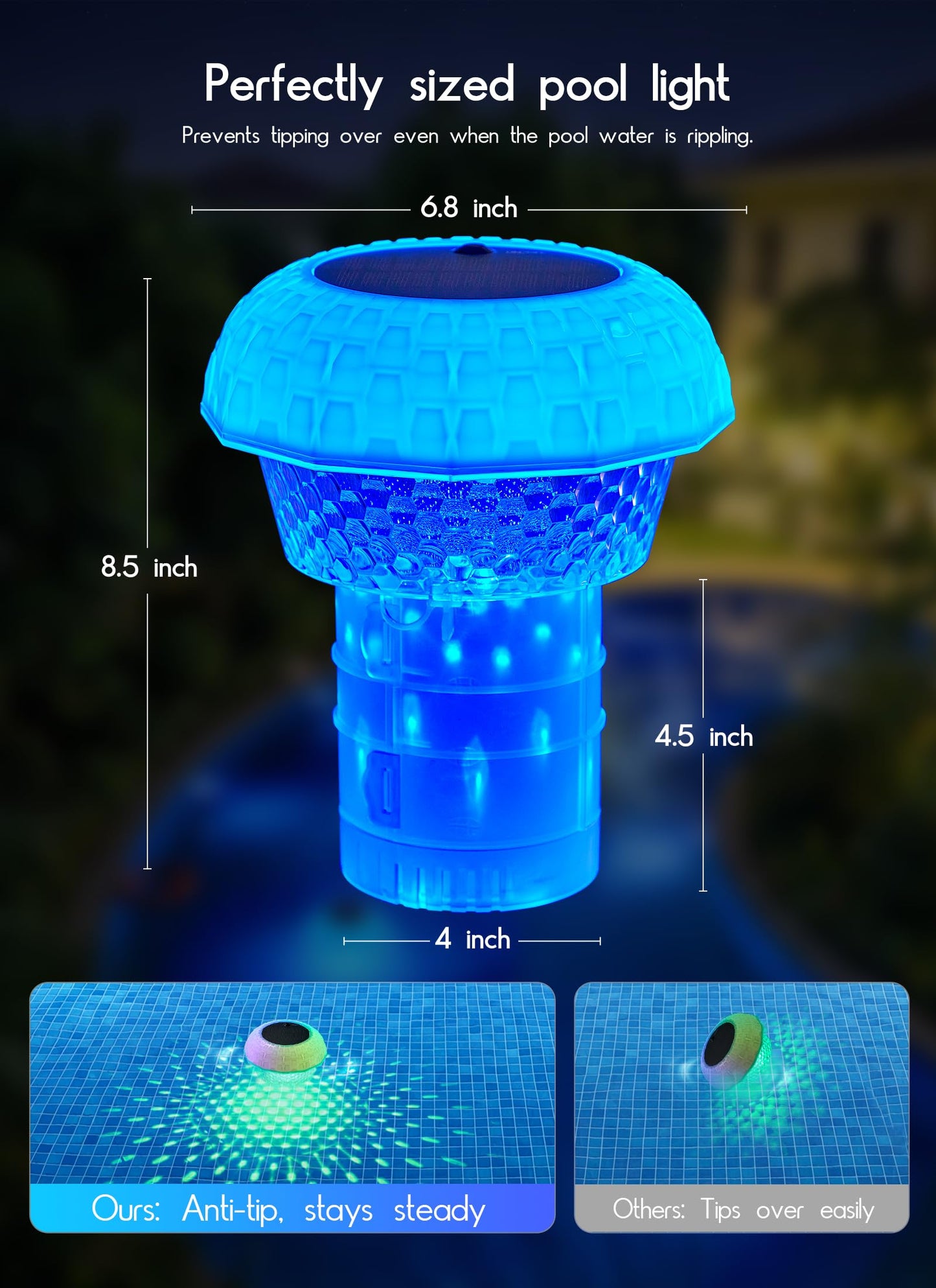 Brightown Floating Pool Lights Solar Powered 2 Pack, RGBWW Solar Pool Lights Chlorine Tablet Floater with 20+ Light Effects, Remote Control, IP68 Waterproof Pools Light for Pools, Hot Tubs, Party
