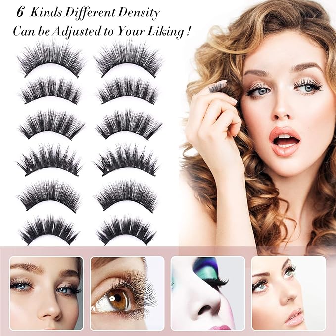 AROIC 30 Pairs False Eyelashes Kit - 3D 6D Volume Wispy Lashes with 6 Styles, Soft Lightweight Natural Look, Reusable Handmade Fluffy Lashes for Women Girls(Everyday/Cat Eye/Mink Effect/Party)