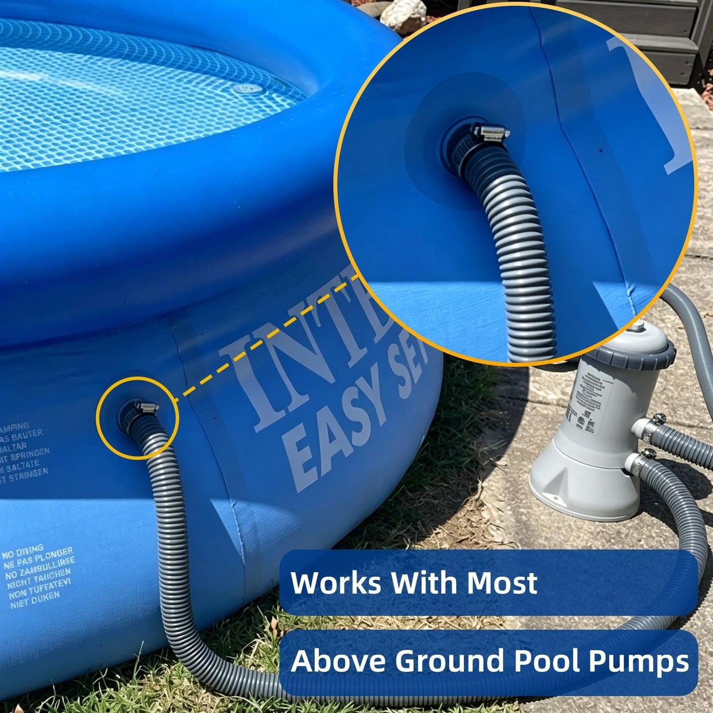 Btanadi 1.5" x 59" Above Ground Pool Hoses Heavy Duty, Replacement Hose Leak-Proof for Filter Pumps & Salt Systems, Pool Hoses for Above Ground Pools with 8 Metal Clamps（Gray,4Pcs)