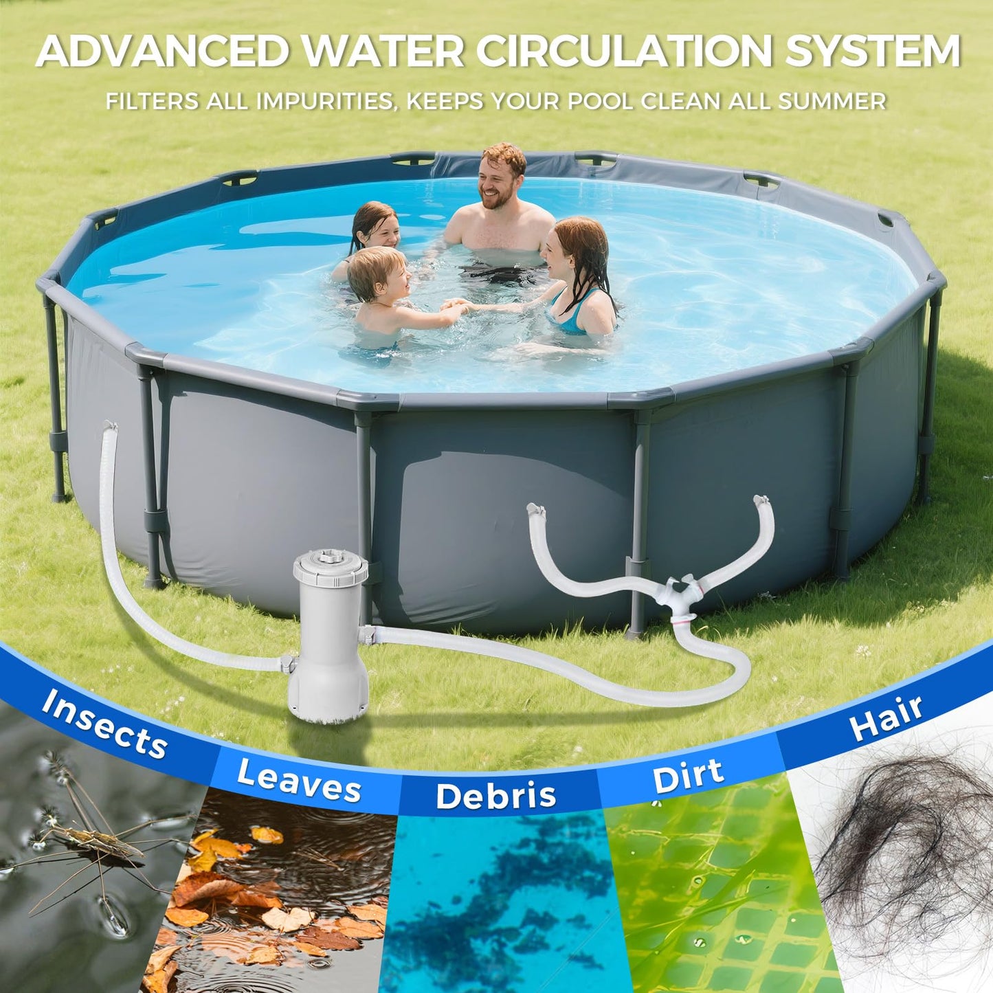 1000 Gallons Pool Filter Pump Above Ground, Swimming Pool Filter Cartridge Pump, Electric Pool Filters Pumps for Pools Sand Cleaning Tool Set, 1000 GPH Pools Pumps Above Ground