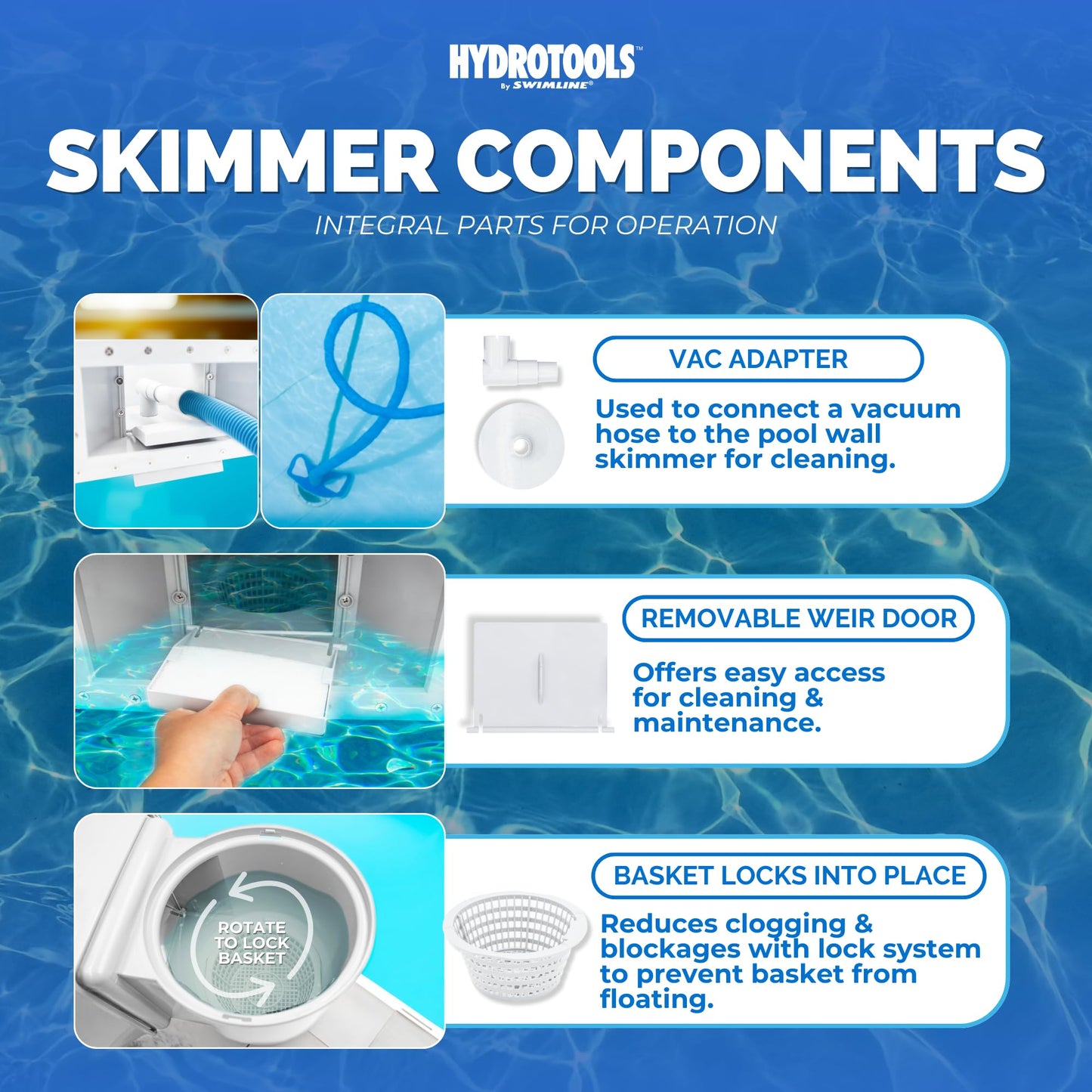 SWIMLINE HYDROTOOLS Standard Wide Mouth Above Ground Pool Skimmer Kit | ALREADY ASSEMBLED | ABS Construction | Pool Skimmer | Wide Mouth | Snap-In & Removable Weir | Above Ground Pool Skimmer