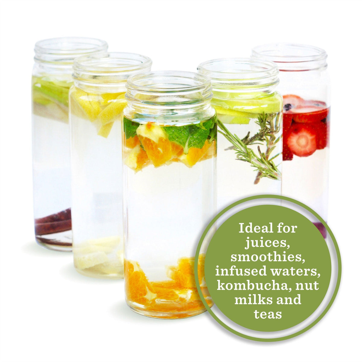 16oz Glass Juice Bottles with Lids - 6 Pack Wide Mouth Glass Water Bottles for Juices, Smoothies, Beverage Storage - Durable, Reusable, Dishwasher Safe, Glass Bottles for Juicing (White Caps)