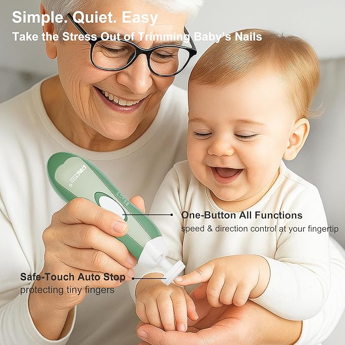 Fansidi Upgraded Electric Baby Nail File - Precise 4-Stage Baby Nail Trimmer for Newborn to Toddler Unisex, Safe & Gentle Nail Buffer with Soft LED Light & 18 Grinding Heads, Perfect Baby Shower Gift