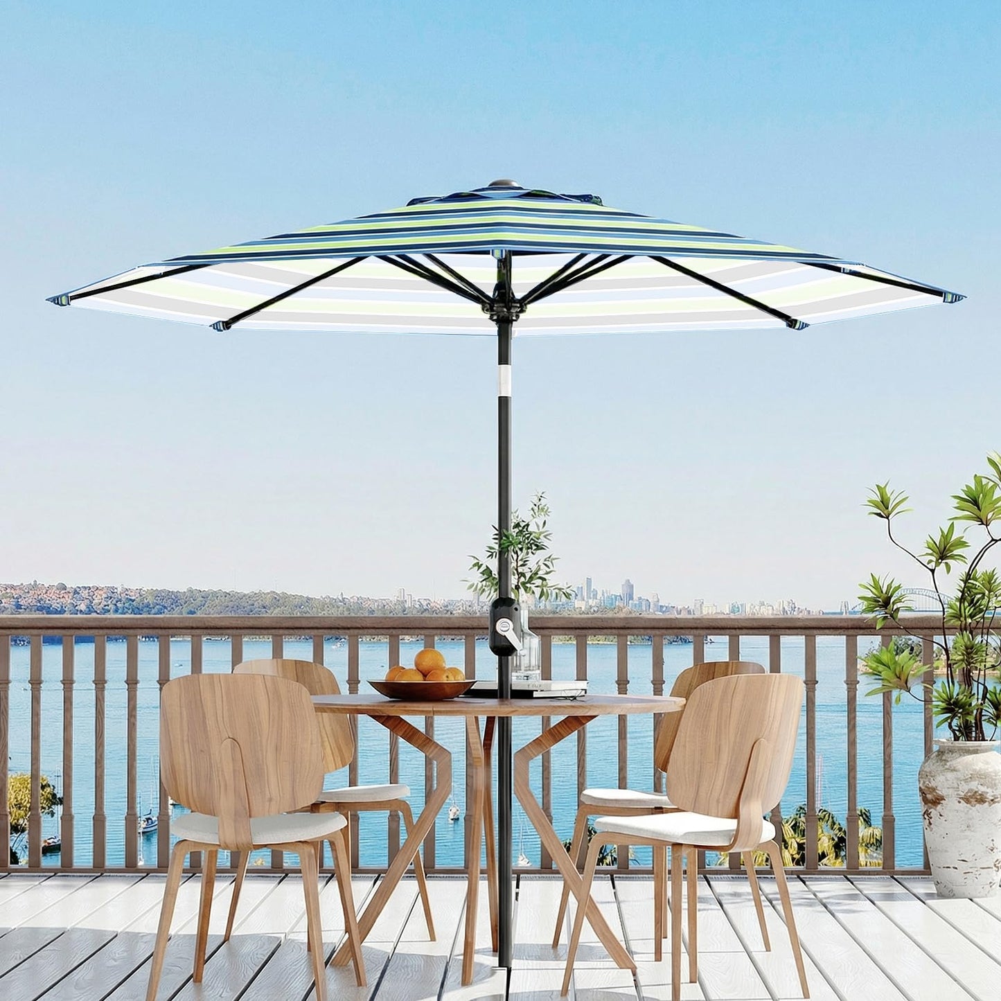 Garvee 10FT Patio Umbrella - Outdoor Table Umbrella with Crank Lift & Push Button Tilt - Market Umbrella 8 Sturdy Ribs UV Protection for Pool, Deck, Yard, Garden
