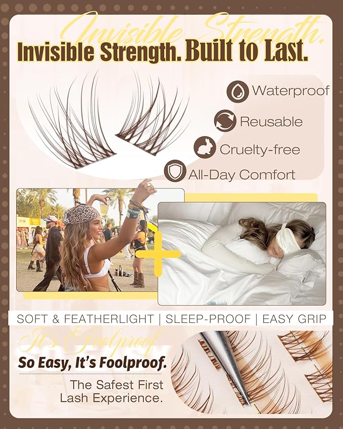 8-12MM Natural Lash Clusters Brown Eyelash Clusters Clear Band Cluster Lashes Cloud-Like Cluster Eyelash Extension Fluffy Individual Lashes Extensions Ageless Beauty (CC Curve,120Pcs)