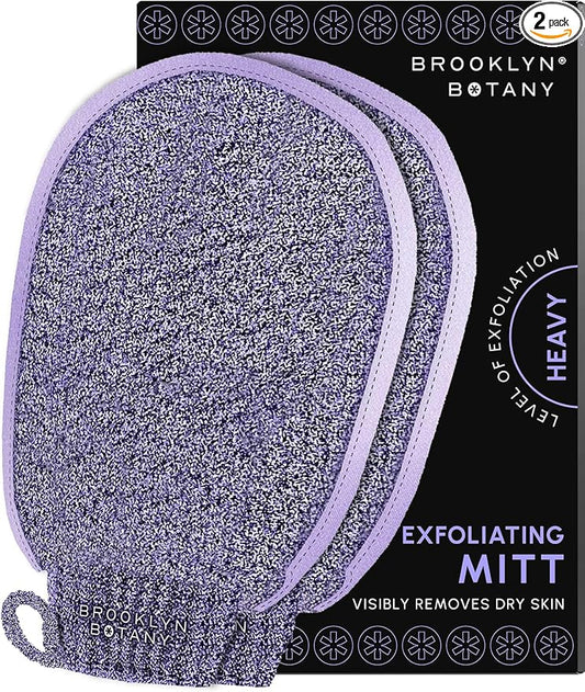 Brooklyn Botany Exfoliating Mitts for Bath and Shower – Heavy Duty Exfoliating Body Scrubber for Massage and Dead Skin Remover for Body – 2 Mitts