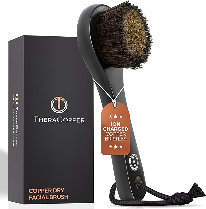 TheraCopper Copper Dry Facial Brush Ã¢ÂÂ Lymphatic Drainage Facial Dry Brush for Face with Natural Copper Bristles for Improved Circulation & Exfoliation Ã¢ÂÂ Daily Face Care for Refreshed & Glowing Skin