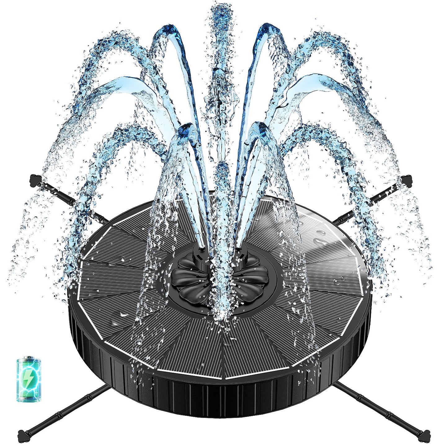 GAIZERL Solar Fountain with 3 Spray Height, Works in Shade, 3.5W Glass Solar Bird Bath Fountains with 2000mAh Battery and 4 Rotating Rods, 7 Nozzles, Outdoor Water Fountain Pump for Garden, Pool, Pond