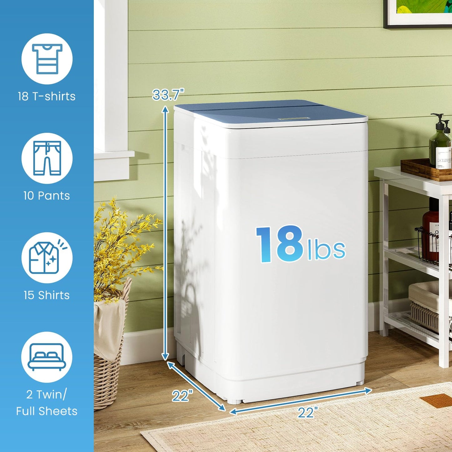 Auertech Portable Washing Machine, 2.0 cu.ft Capacity Fully Automatic Washer with Drain Pump, 7 Programs, 4 Water Levels, Portable Washer Dryer Combo for Apartment, RV, Dorm