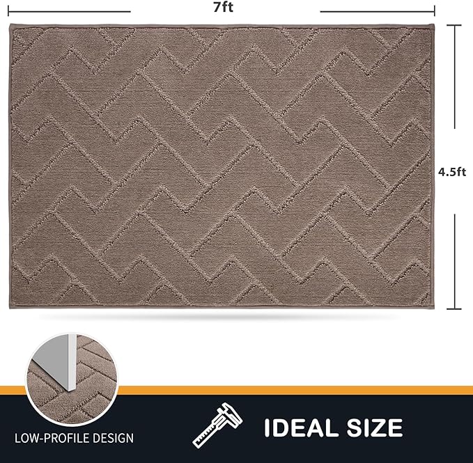 PURRUGS Easy Care Area Rug 4.5ft x 7ft, Non-Slip Machine Washable Entry Rug, Dog Door Mat, Stain Resistant Accent Rug for Hallway, Bedroom, Living Room and Mudroom, Grayish Brown