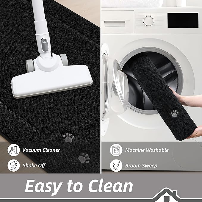 BEQHAUSE Dog Door Mat for Mud Paws Dirt Trapper Doormat Non-Slip Entryway Rugs Absorbent Welcome Mat Washable Indoor Floor Mat Low-Profile for Front Door, 32" x 70", Black