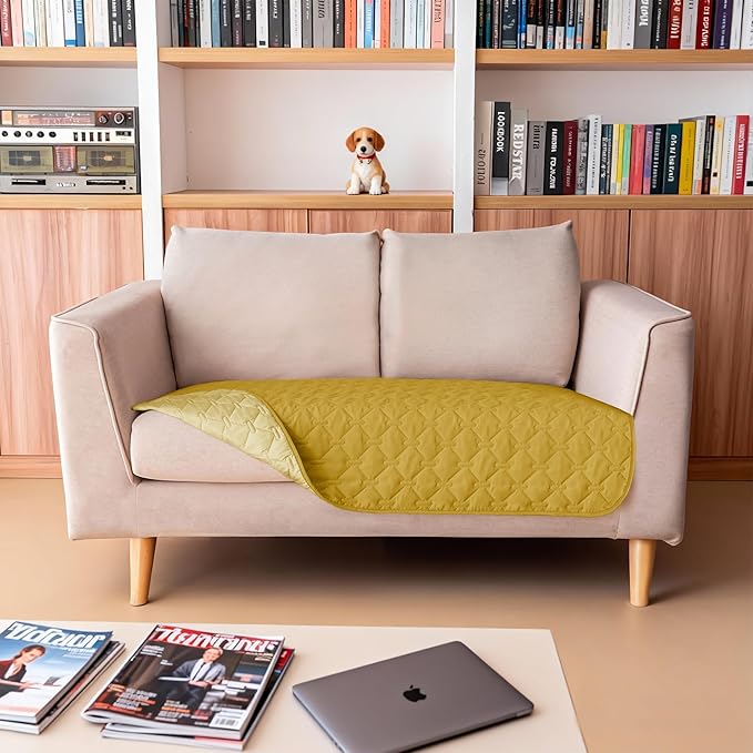 gogobunny 100% Double-Sided Waterproof Dog Bed Cover Pet Blanket Sofa Couch Furniture Protector for Puppy Large Dog Cat, Reversible (32x53 Inch (Pack of 1), Dark Yellow/Light Yellow)