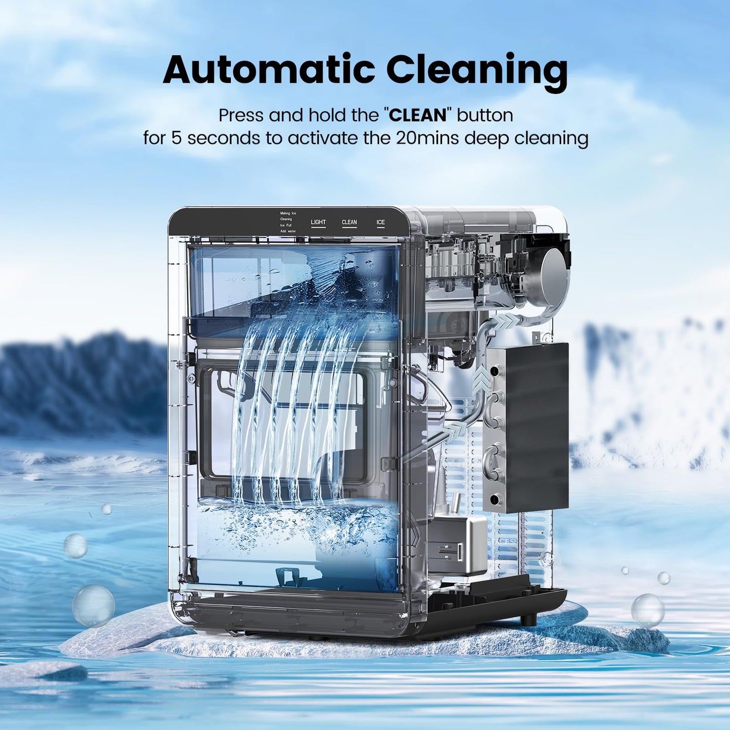 COWSAR Nugget Ice Makers Countertop, 44Lbs/24H Crushed Ice Maker & Pebble Ice Machine, Pellet Ice Makers with Ice Scoop &Removable Basket,Sonic Countertop Ice Machine for Home/Kitchen/Office
