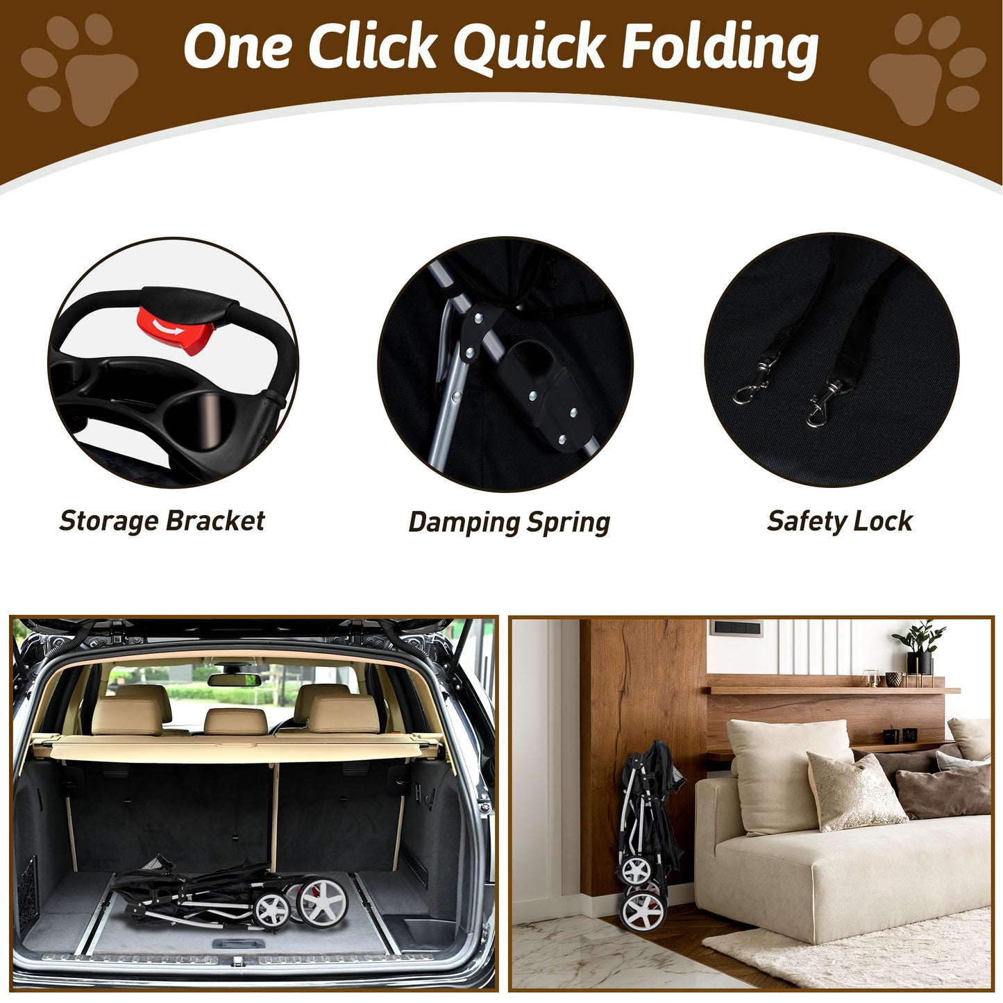 Azaeahom Pet Stroller, 4 Wheels Pet Strolling Cart for Medium/Small Dogs and Cats, Foldable Cat Jogger/Dog Stroller with Cup Holder, Storage Basket, Breathable Mesh, All-Season Pet Carrier, Black