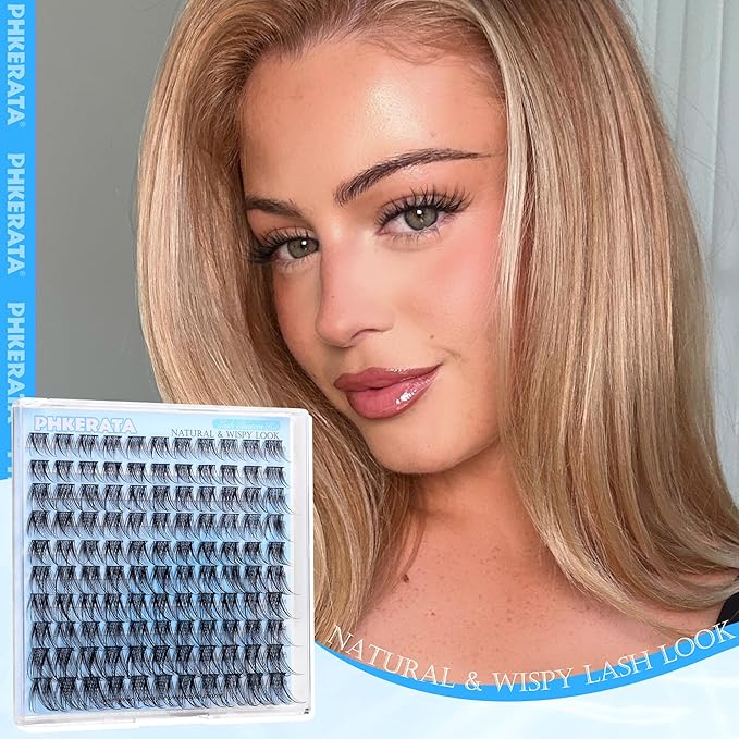 PHKERATA Natural Lash Clusters Wispy Eyelash Clusters, Eyelash Extensions C Curl Individual Lashes, Mix Length Natural Look Lashes with Thin Lash Band, 10-16mm, 110 pcs