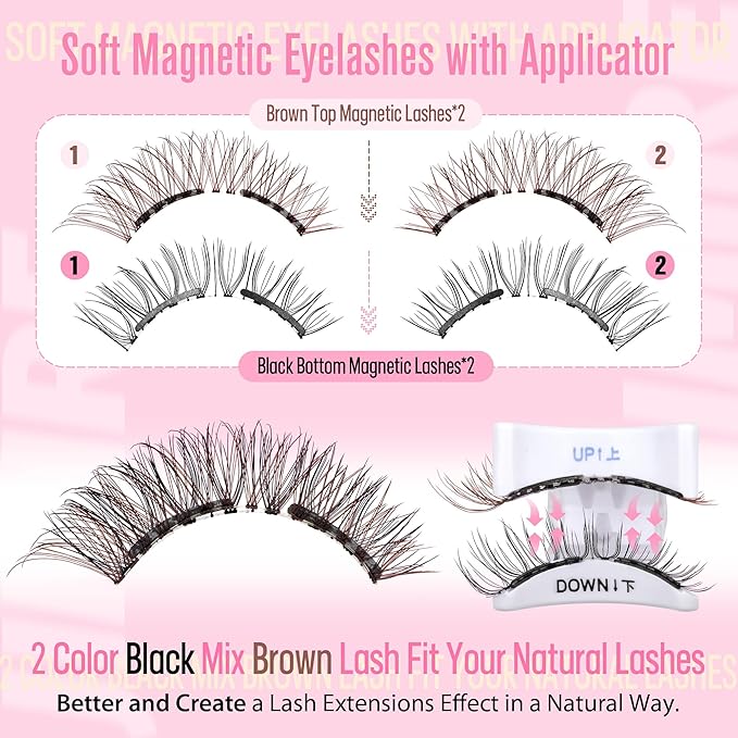 Soft Magnetic Eyelashes Natural Look Wispy Magentic Lashes Reusable Magnetic Eyelashes with Applicator No Glue Needed Press on Brown Magnetic Lashes Quick to Wear by JIMIRE