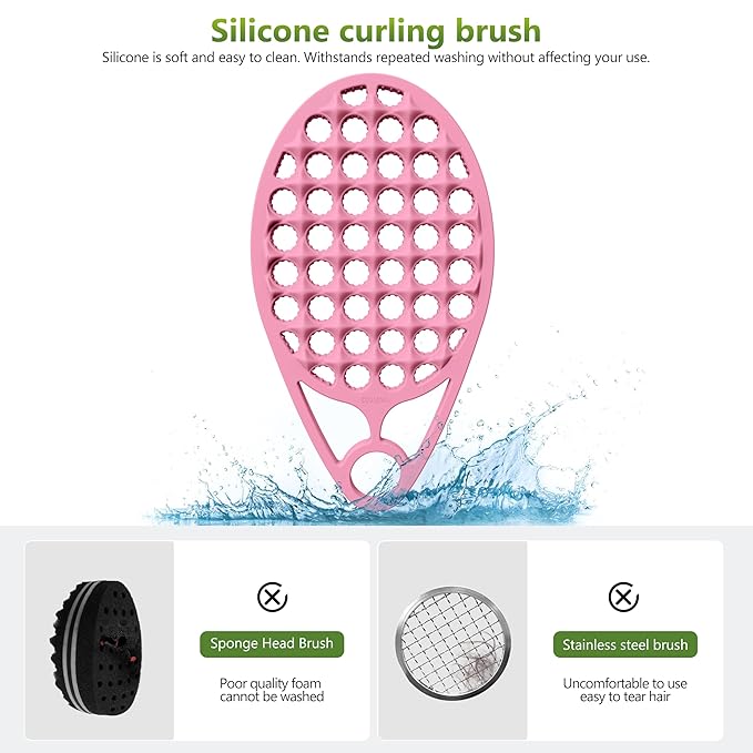 KOUPA Magic Silicone Curly Hair Brush, One Piece Twist Curl Comb for Afro Curls, Washable Hair Tool for Men Women, Pink, 2 Pieces