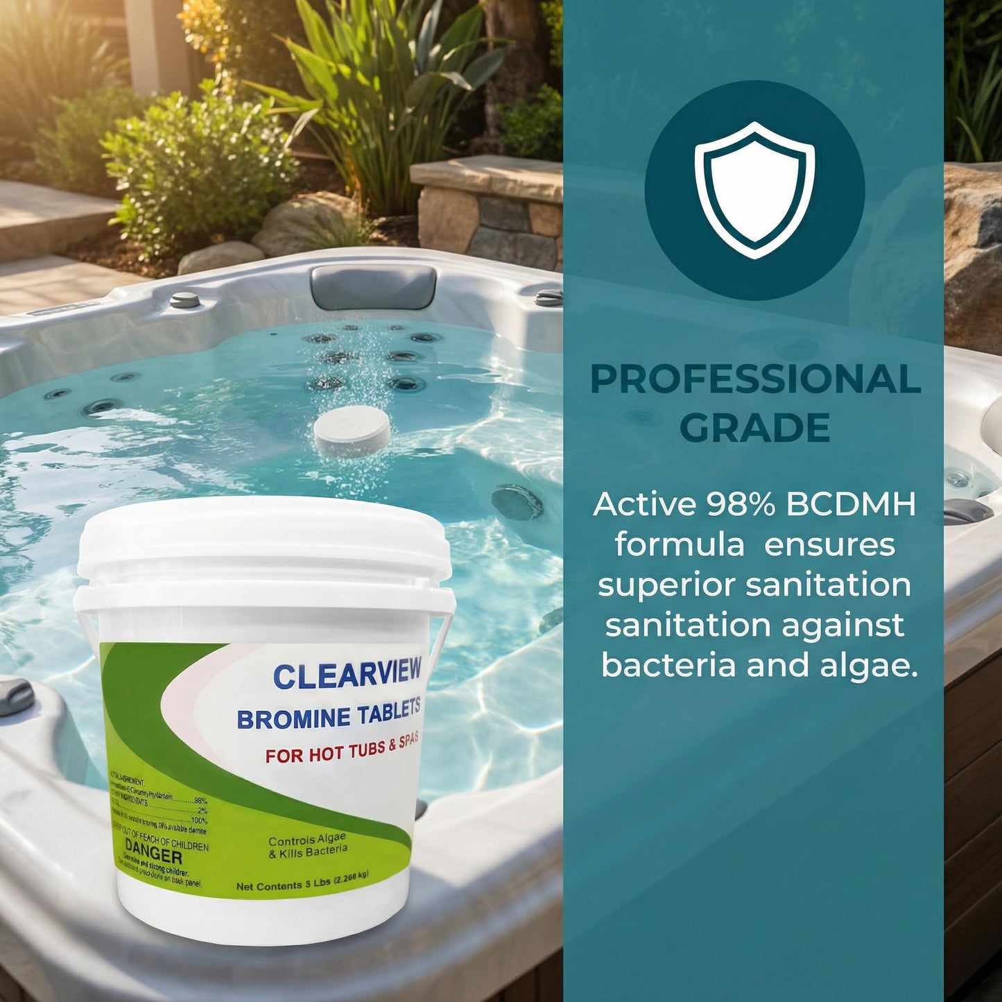 ClearView Bromine Tablets 5 Lbs for Hot Tubs and Spas, Slow Dissolving Sanitizer Brominating Tabs, Kills Bacteria & Algae