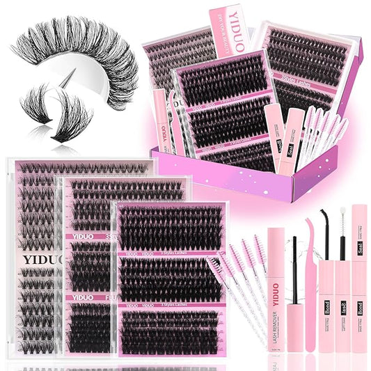 YlDUO Lashes Clusters Kit 7 style Mix Clusters Eyelashes Extensions 835Pcs Volume Lashes Clusters Kit 9-18mm Wispy DIY Individual Fake Eyelash Extensions Kit DIY at Home Easily