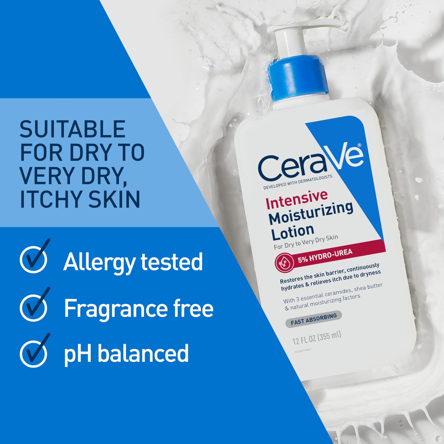 CeraVe Intensive Moisturizing Lotion, Hydro-Urea + Shea Butter, Body Lotion For Dry Skin, Relieves Signs Of Extra Dry Skin, Non Greasy Hydrating Cream For Rough, Tight, Red & Itchy Skin, 8oz