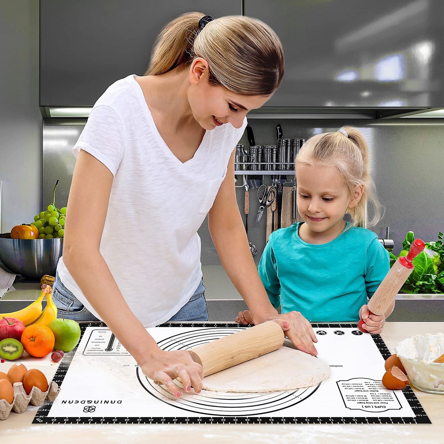 Silicone Baking Pastry Mat,36" x 24" Large Non Stick Sheet Mat with Measurement, Non-slip Food Grade Dough Rolling Mat for Making Cookies,Macarons,Bread