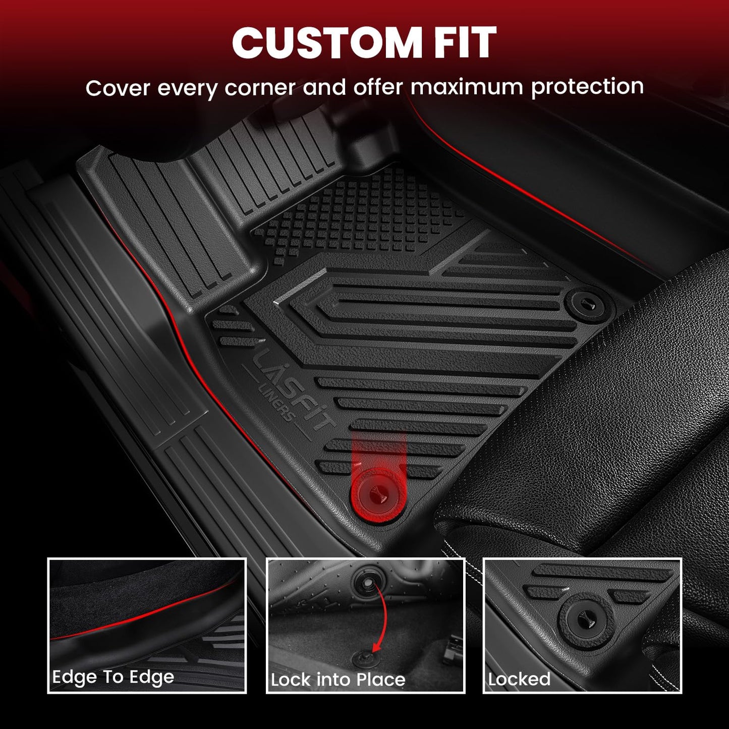 LASFIT Floor Mats & Backrest Mats & Cargo Mat for Kia Carnival 2026 2025 2024 2023 2022 (Only Fit Gas & 8 Seats), All Weather TPE Custom Fit Floor Liners Full Set Car Mats Trunk Mat Accessoires, Black