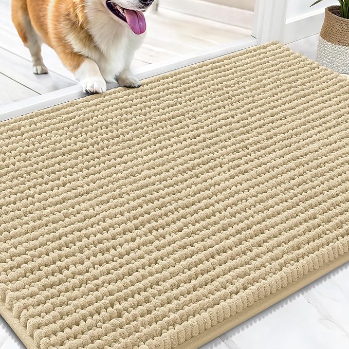 OLANLY Dog Door Mat for Muddy Paws 30x20, Ultra Absorbent Chenille Mud Doormat, Non-Slip Washable and Dirt Trapping Doormat for Indoor Entryway, Quick-Dry Indoor Pet Bed Mats for Dogs, Sand