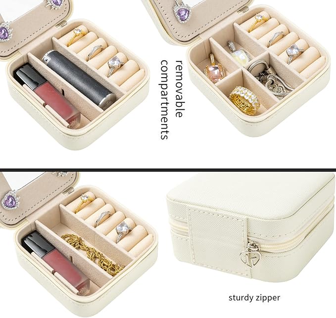 KElofoN Travel jewelry case Travel jewelry box Travel Jewelry Organizer Small Jewelry Organizer Box Gift for Girls Women with Mirror(White)