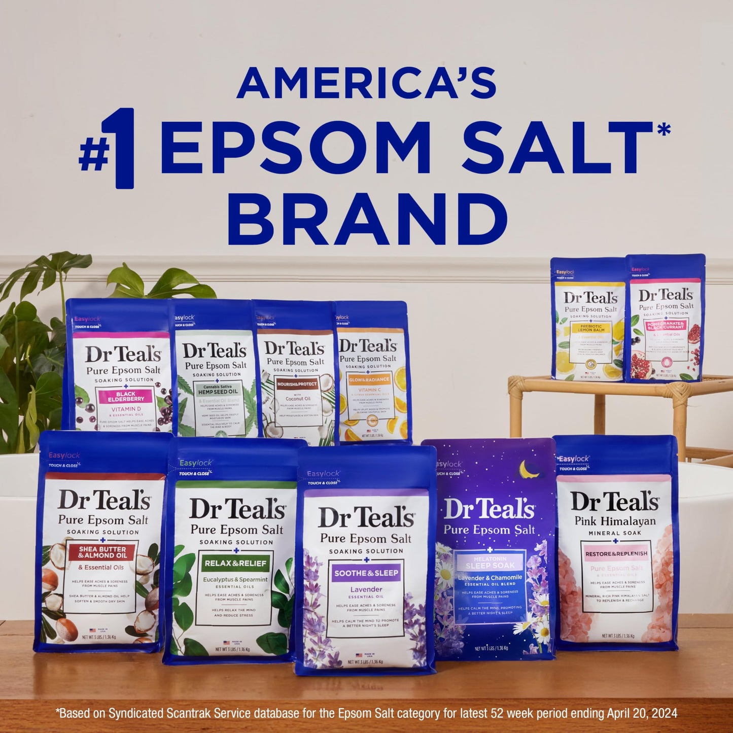 Dr Teal's Pure Epsom Magnesium Salt Soak, Sleep Blend with Melatonin, Lavender & Essential Oils, 3 lb (Pack of 4)
