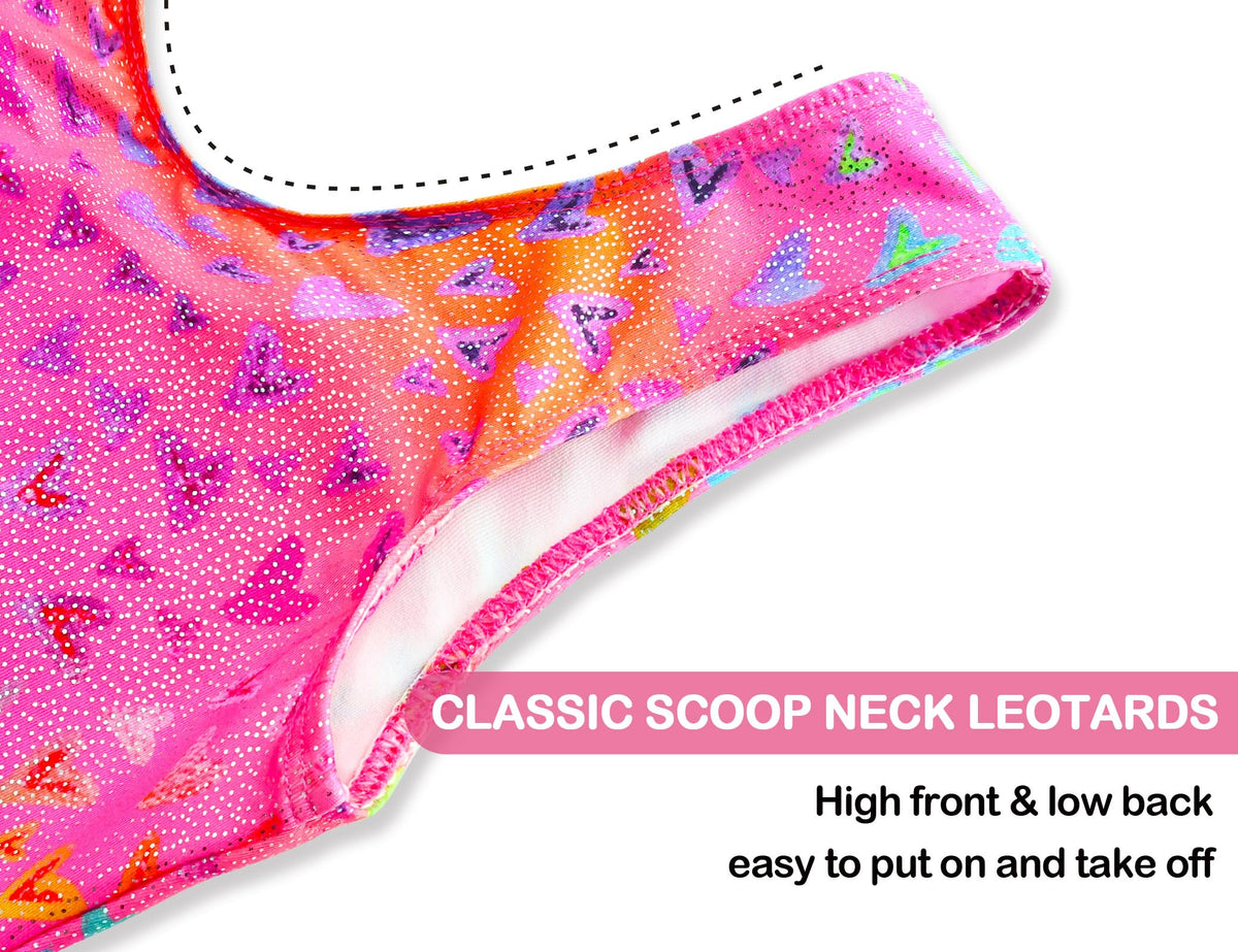 Domusgo Gymnastics Leotards for Girls 7-8 Years Old Pink Neon Heart Sparkly One Piece Tumbling Outfits