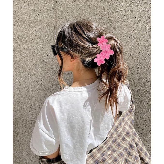 ANBALA 4Pcs Hawaiian Flower Hair Clips Plumeria Flower Claw Clips for Women Summer Beach Hair Accessories (Colorful)