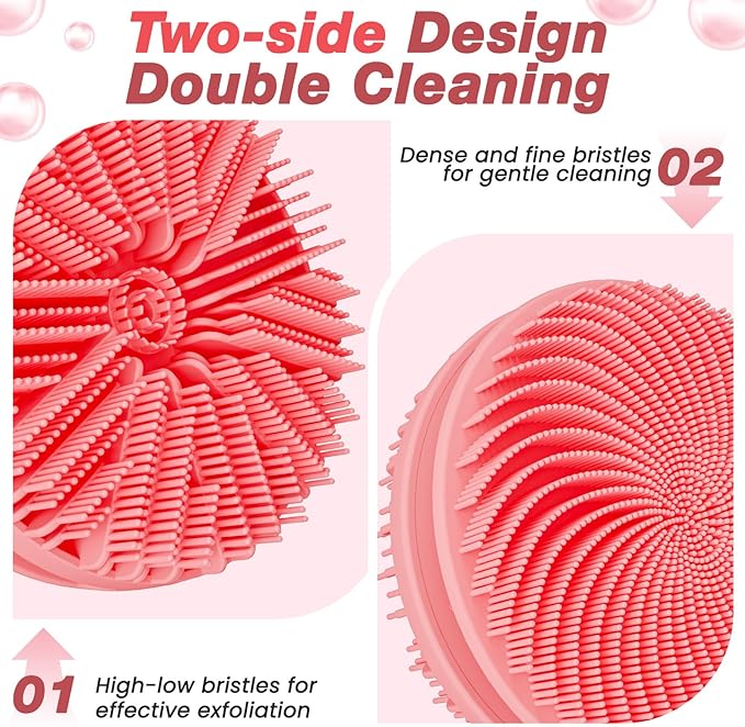 Manmihealth Silicone Back Scrubber & Soft Shower Brush, Silicone Scalp Massager, Toe Cleaning Brush Set 8 PCS, Body Foot Scrubber & Shampoo Brush Combination, with 4 Free Hooks (Style 1 Pink)