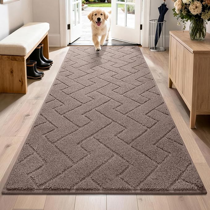 PURRUGS Dirt Trapping Door Mat 32" x 70", Non-Slip Machine Washable Entry Rug, Dog Doormat, Indoor Front Door Mat, Super Absorbent Entryway Rug for Muddy Shoes & Paws, Grayish Brown