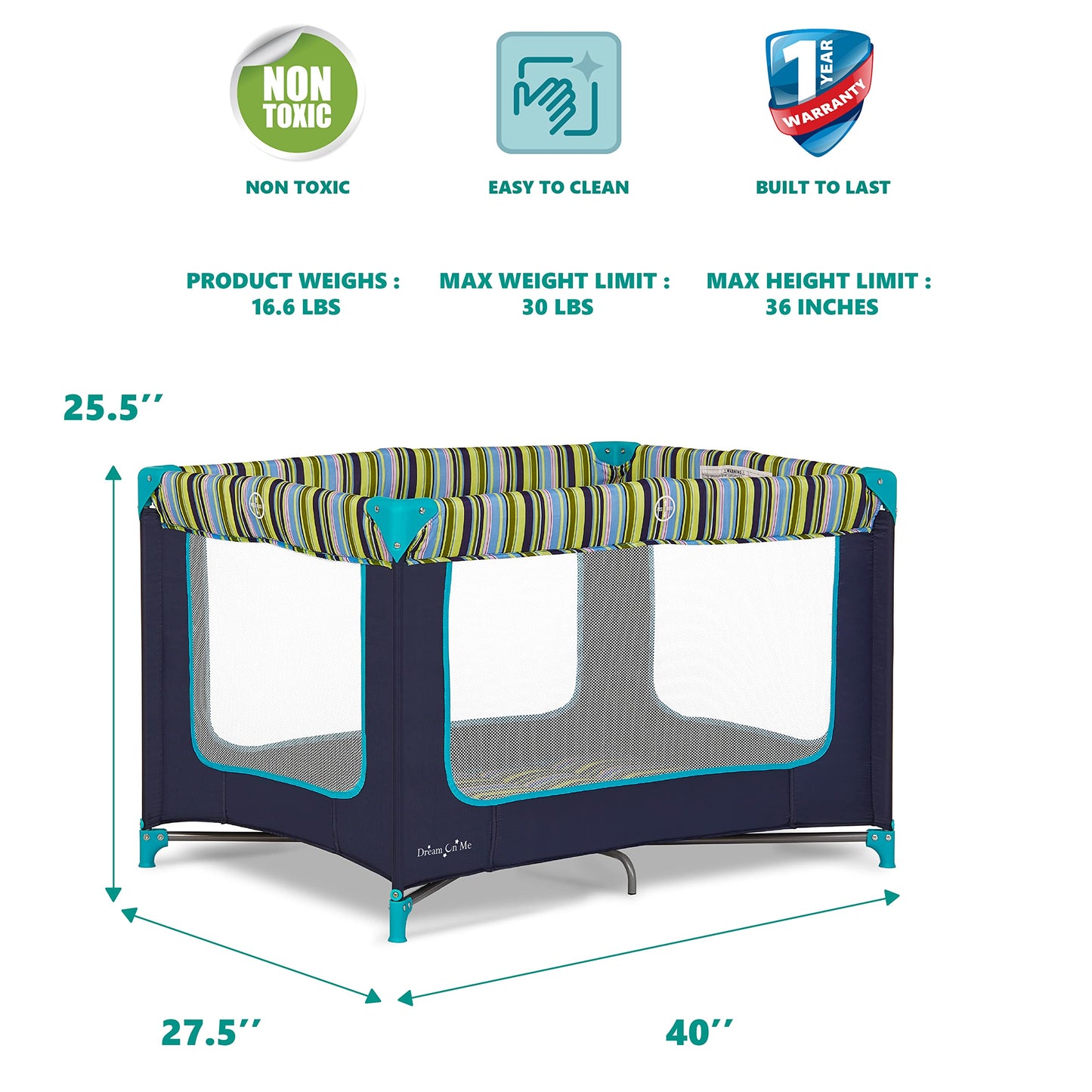 Dream On Me Zodiak Baby Playard, Breathable Mesh Sides, Soft Comfortable Mattress, Quick & Easy to Fold with Travel Carry Bag, Compact Space Saving Design - Navy