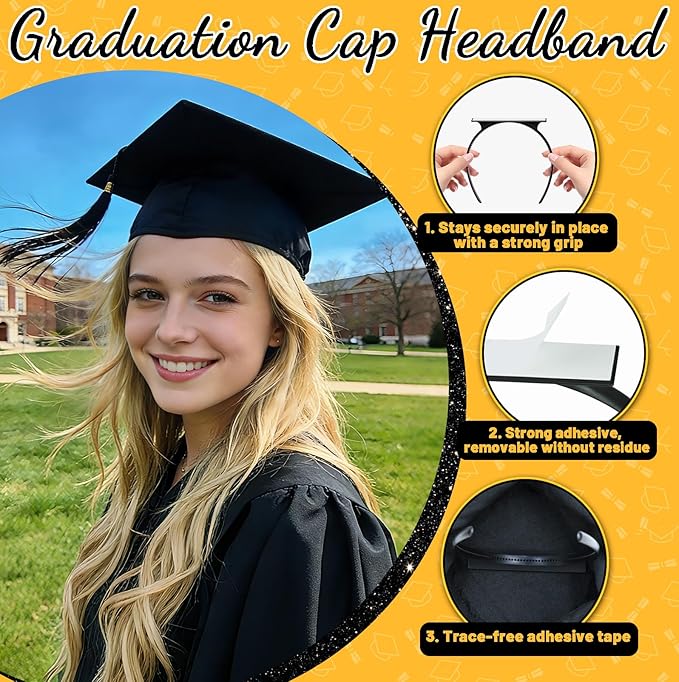 Graduation Cap Headband Insert, Grad Cap Headband Holder - Secures Your Graduation Caps & Keeps Hairstyle, Hat Accessories for Graduates, Students, Women