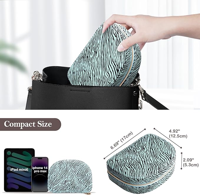 ProCase Travel Size Jewelry Box, Medium Portable Seashell-Shaped Jewelry Case, 2 Layer Jewelry Organizer in PU Leather for Women -Stripe