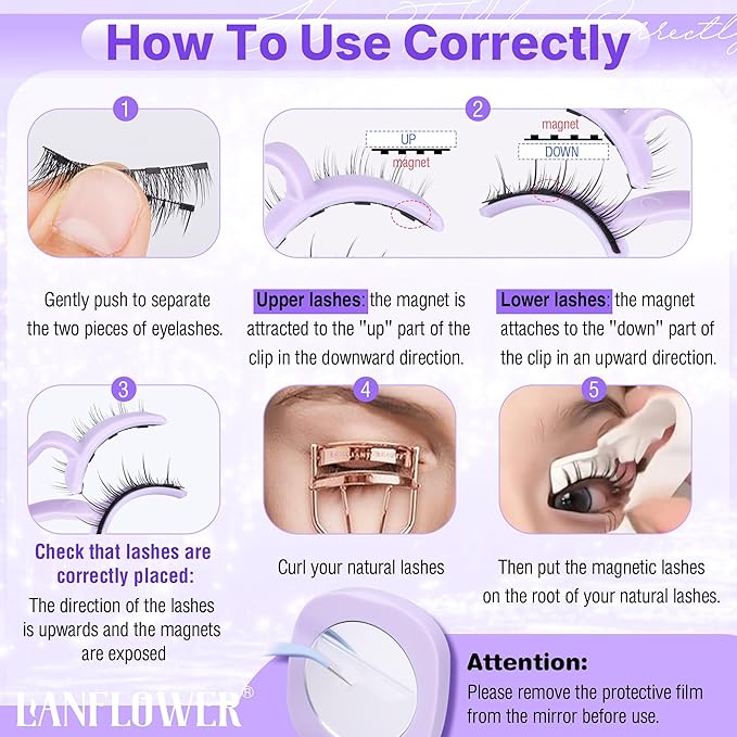 Magnetic Eyelashes Natural Look Magnetic Eyelashes with Applicator No Glue Magnetic Lashes with Applicator Wispy False Lashes with Magnets Reusable Lashes by Lanflower