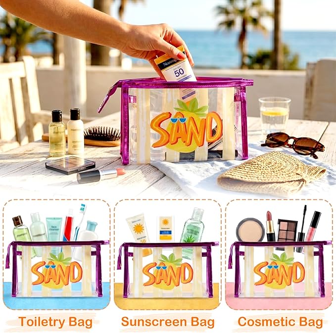 COSHAYSOO Sunscreen Bag Clear Makeup Toiletry Pouch Beach Vacation Essentials for Women Teen Girls Trip Gifts Summer Pool Travel Must Have Accessories Waterproof Stuff