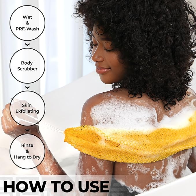 Real African Net Sponge - 2 Pieces Authentic African Wash Cloths for Showering - Exfoliating Body Sponges for Bathing Yellow & Forest - Back Scrub Exfoliator Scrubber for Body Bath Accessories
