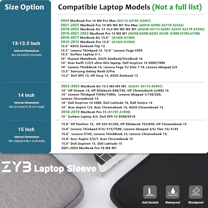 ZYB Waterproof Laptop Case 13 Inch,13 Inch Laptop Sleeve for MacBook Neo Air 13 13.6 M5 M4 M3-M1 2026-2017,MacBook Pro 14/13 M5 M4 M3-M1 2026-2012,HP Lenovo etc 13.3" with Pocket&Accessory Bag-Black