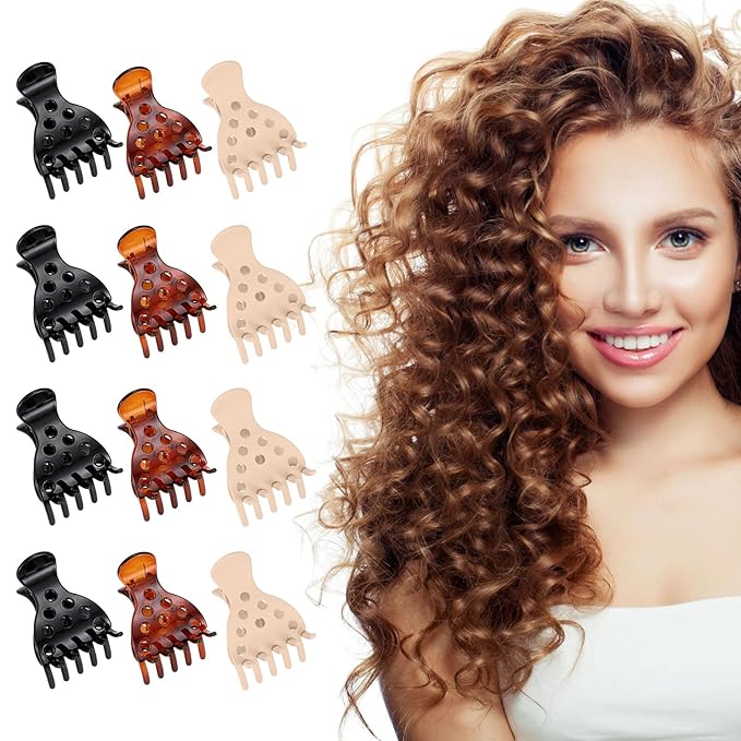 12Pcs Root Lifting Hair Clips for Thick & Thin Hair, Roller Jaw Volume Curly Hair Claw, No Crease Hair Root Lifting Clips for Natural Volume Curls 6 Colors