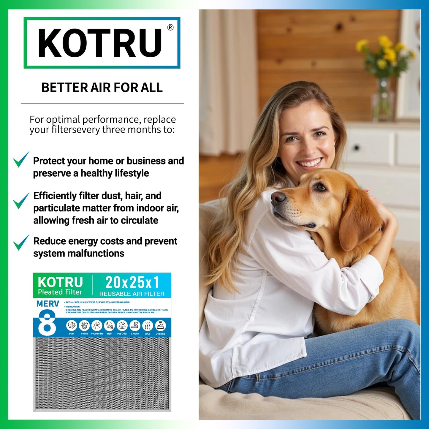 20x25x1 Air Filter, Reusable Air Filter - MERV 8, Washable Aluminum Permanent Electrostatic Filter - Long Service Life - For - Home and Office HVAC, Fireplace Systems (20x25x1)